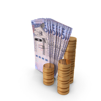 Coins With Saudi 500 Riyals Money Notes Rolls Currency PNG & PSD Images