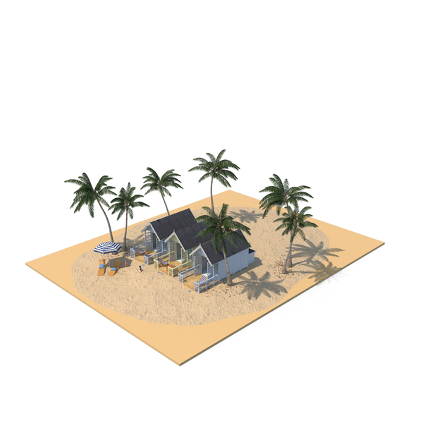 Beach Huts On Sea Shore With People PNG & PSD Images