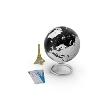 Paris Trip Essentials With Globe And Tickets PNG & PSD Images