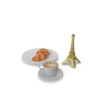 Parisian Breakfast With Croissant And Coffee PNG & PSD Images