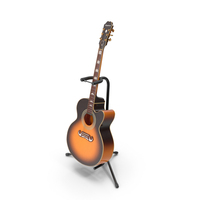 Sunburst Acoustic Guitar On Black Stand PNG & PSD Images