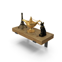 Wooden Wall Shelf With Cultural Souvenirs PNG & PSD Images