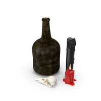 Ancient Bottle with Ritual Candles and Skull PNG & PSD Images