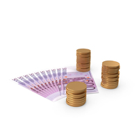 Currency Euro 500 Money Notes Spread With Coins PNG & PSD Images