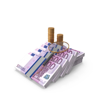 Euro 500 Money Notes Magnify Glass Gold Coins PNG & PSD Images