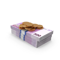 Gold Coins WIth Euro 500 Money Bill PNG & PSD Images