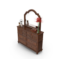 Classic Wooden Dresser with Mirror and Beauty Essentials PNG & PSD Images