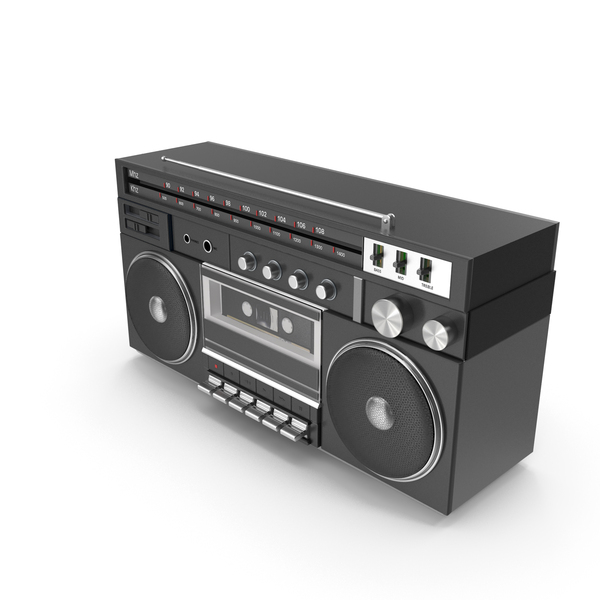 980S-Style Portable Boombox AM/FM Radio Cassette Player PNG