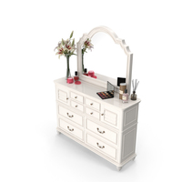 Elegant White Vanity Dresser With Makeup And Perfume PNG & PSD Images