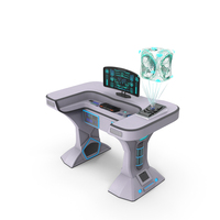 Futuristic Control Station Desk With Hologram PNG & PSD Images