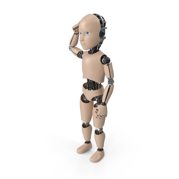 Humanoid Cyborg Child In Thinking Pose PNG & PSD Images