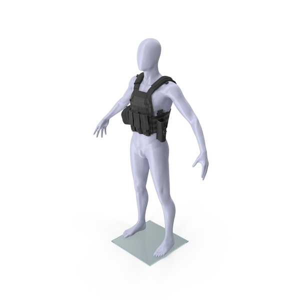Tactical Vest with Pouches on Mannequin Black PNG & PSD Images