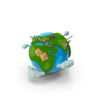 Miniature Cartoon Globe With World Landmarks Fur PNG & PSD Images