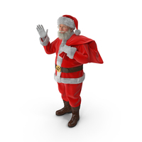 Santa Claus Waving with Gift Bag with Fur PNG & PSD Images