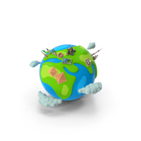 Stylized Miniature Earth With Landmarks PNG & PSD Images
