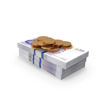 Gold Coins With England 20 Pounds Money Bill PNG & PSD Images