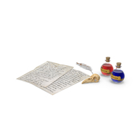 Magic Scrolls Alchemy Bottles and Bird Skull PNG & PSD Images