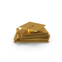 Books And Certificate With Graduation Cap Icon Gold PNG & PSD Images