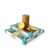 Gold Coins With 50 Rupee Paper Currency Lot PNG & PSD Images