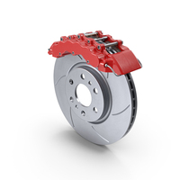 Slotted Brake Disc with Red Performance Caliper PNG & PSD Images