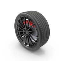 Black Multi-Spoke Wheel With Red Brake Caliper PNG & PSD Images