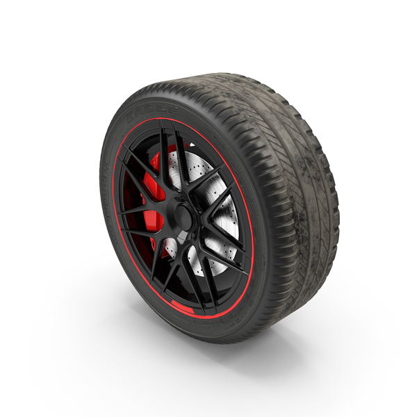 Dirty Racing Wheel with Red Caliper PNG & PSD Images