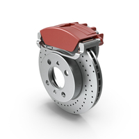 Drilled and Slotted Brake Disc with Red Caliper PNG & PSD Images