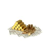 Gold Bars Coins And Banknotes PNG & PSD Images