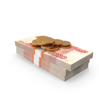 Gold Coins WIth Russian 5000 Rubles Money Bill PNG & PSD Images