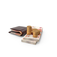 Wallet Russian 5000 Rubles Money Bills Gold Coins PNG & PSD Images