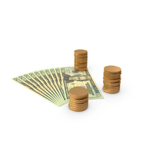 Currency US 20 Dollar Money Notes Spread With Coins PNG & PSD Images