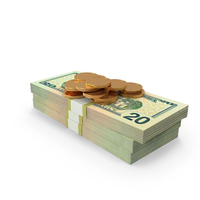 Gold Coins With US 20 Dollar Money Bill PNG & PSD Images