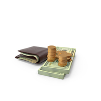 Wallet US 20 Dollar Money Bills Gold Coins PNG & PSD Images
