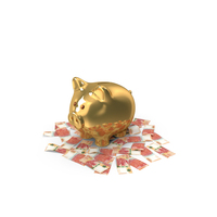 Circular Arranged 1000 Hong Kong Dollars Gold Piggy Bank Few PNG & PSD Images