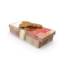 Gold Coins WIth 1000 Hong Kong Dollars Money Bill PNG & PSD Images