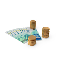 Currency Israel 200 Shekels Money Notes Spread With Coins PNG & PSD Images