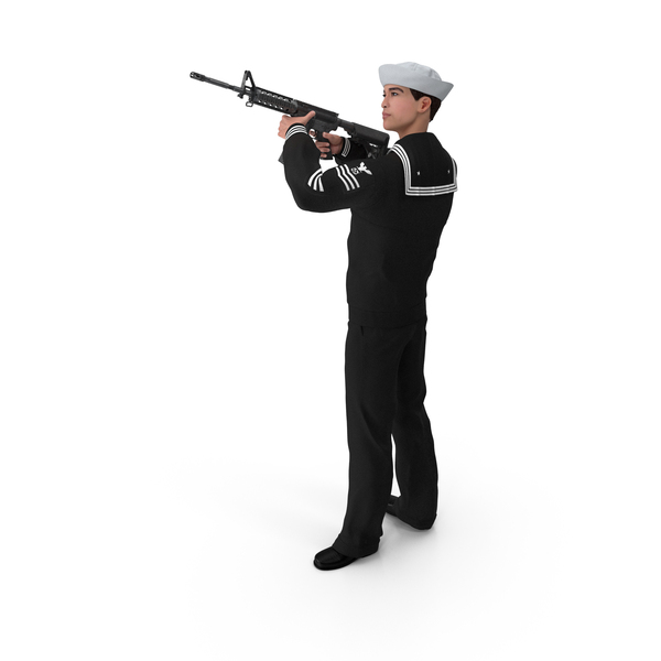 Asian Sailor In Black Uniform With Rifle PNG & PSD Images