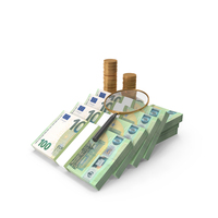 100 Euro Money Notes Magnify Glass Gold Coins PNG & PSD Images