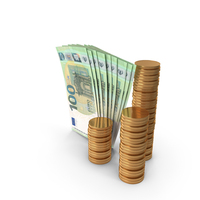 Coins With 100 Euro Money Notes Bills Currency PNG & PSD Images