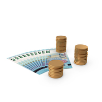 Currency 20 Euro Money Notes Spread With Coins PNG & PSD Images