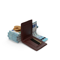 Wallet Open 20 Euro Money Bills Gold Coins PNG & PSD Images
