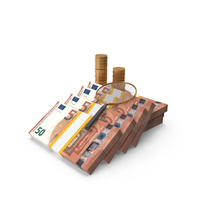 50 Euro Money Notes Magnify Glass Gold Coins PNG & PSD Images
