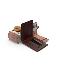 Wallet Open 50 Euro Money Bills Gold Coins PNG & PSD Images