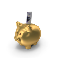 Gold Piggy Bank Save England 20 Pound Note PNG & PSD Images