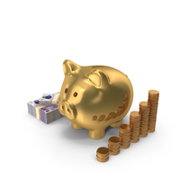 Golden Piggy Bank Save Gold England 20 Pound Notes PNG & PSD Images