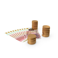 Currency England 50 Pound Money Notes Spread With Coins PNG & PSD Images