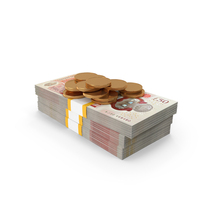 Gold Coins With England 50 Pound Money Bill PNG & PSD Images