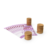 Currency Indian 2000 Rupees Money Notes Spread With Coins PNG & PSD Images