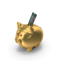 Gold Piggy Bank Jordan 20 Dinars Note Folded Save PNG & PSD Images