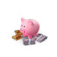 Piggy Bank Save Gold Jordan 50 Dinars Notes PNG & PSD Images
